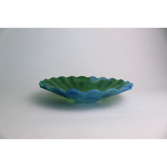 Vintage Crinkle Glass Bowl | Blue & Green Swirl | Art Glass Dish - Picture 3 of 6
